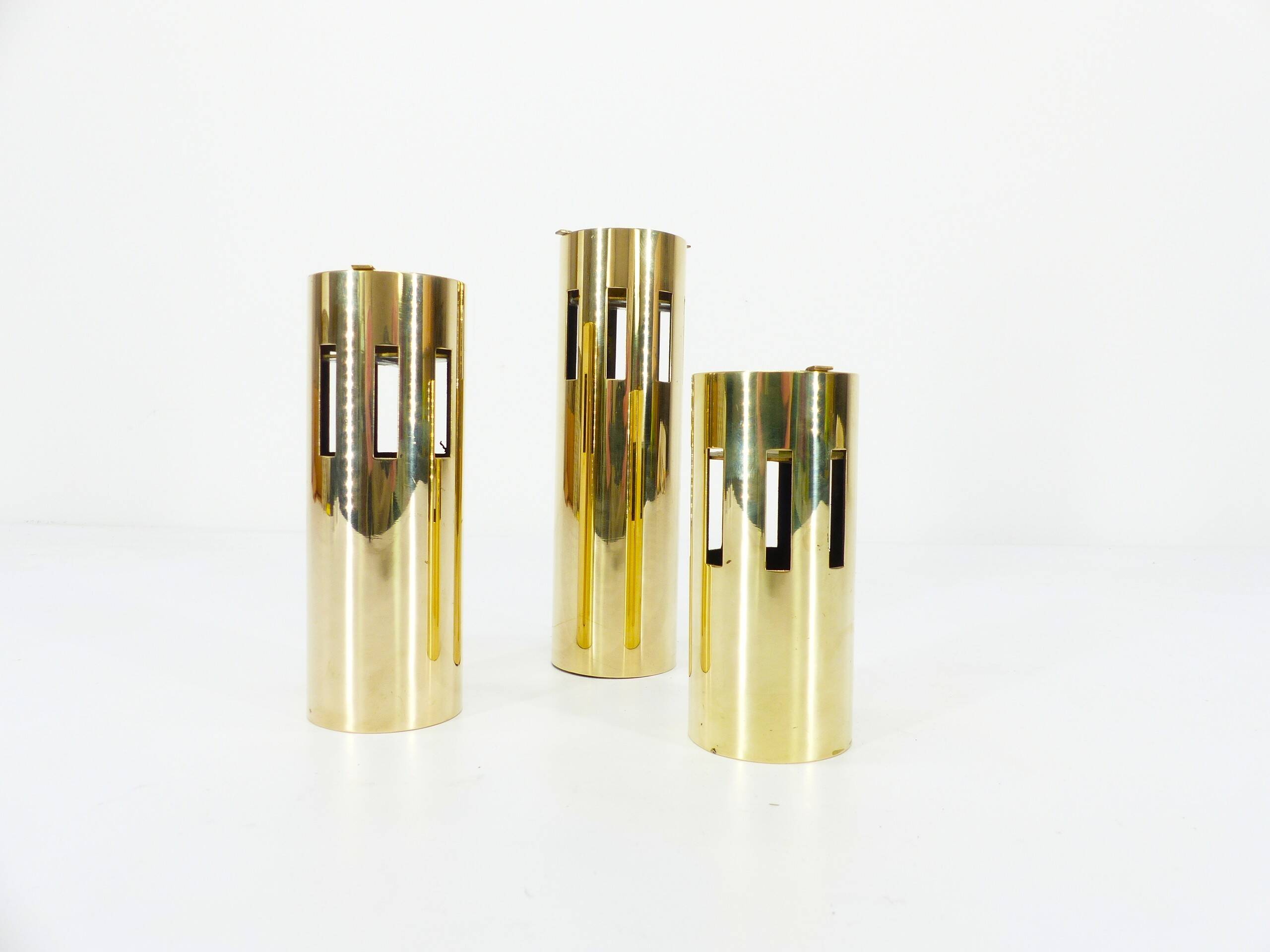 Set of 3 modernist brass tealight holders, design Kullamässing, Sweden, 1960