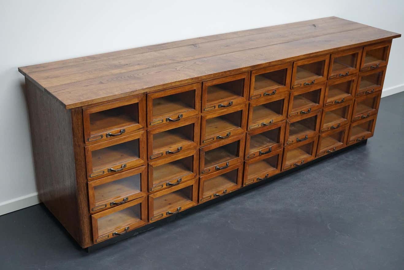 Vintage dutch oak haberdashery cabinet 1930s
