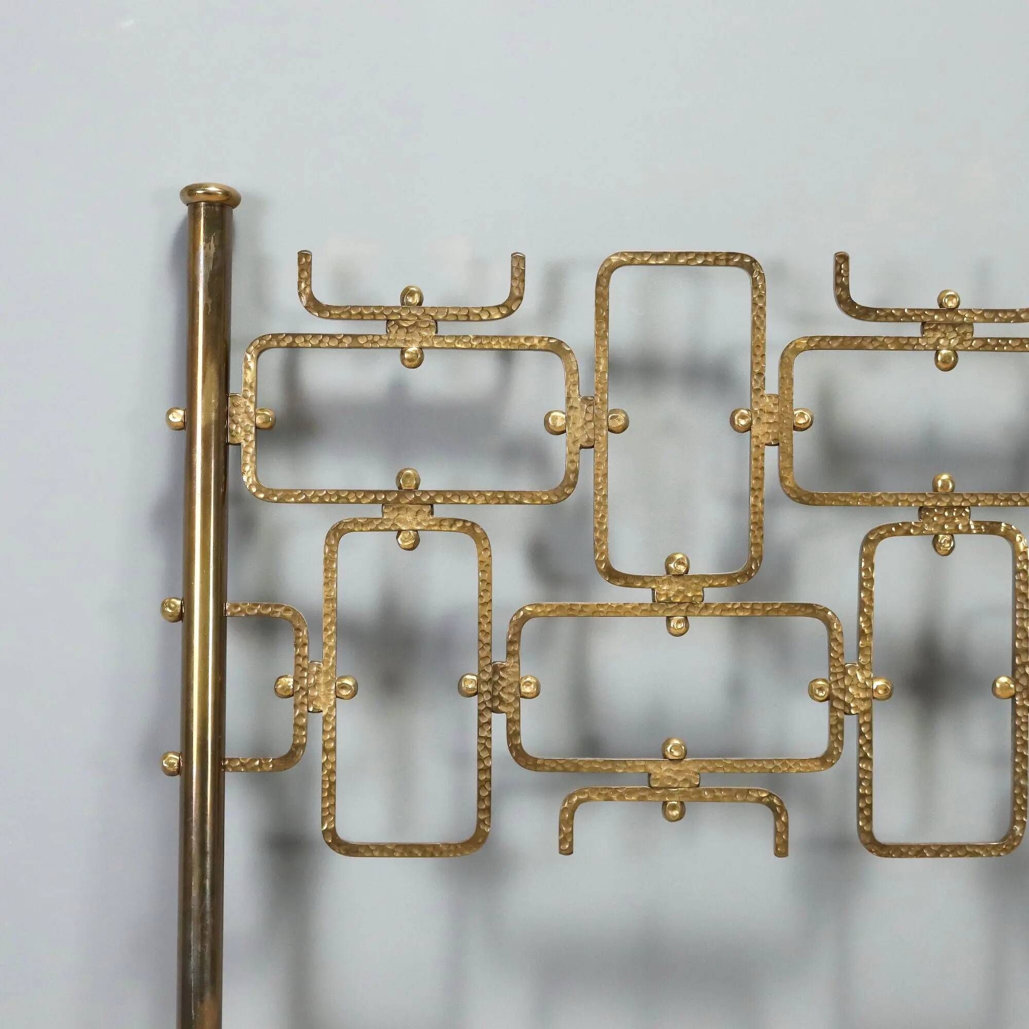Vintage headboard for double bed in brass, geometric design, Italy, 1960s.