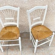 Paire de chaises paillées blanches vintage