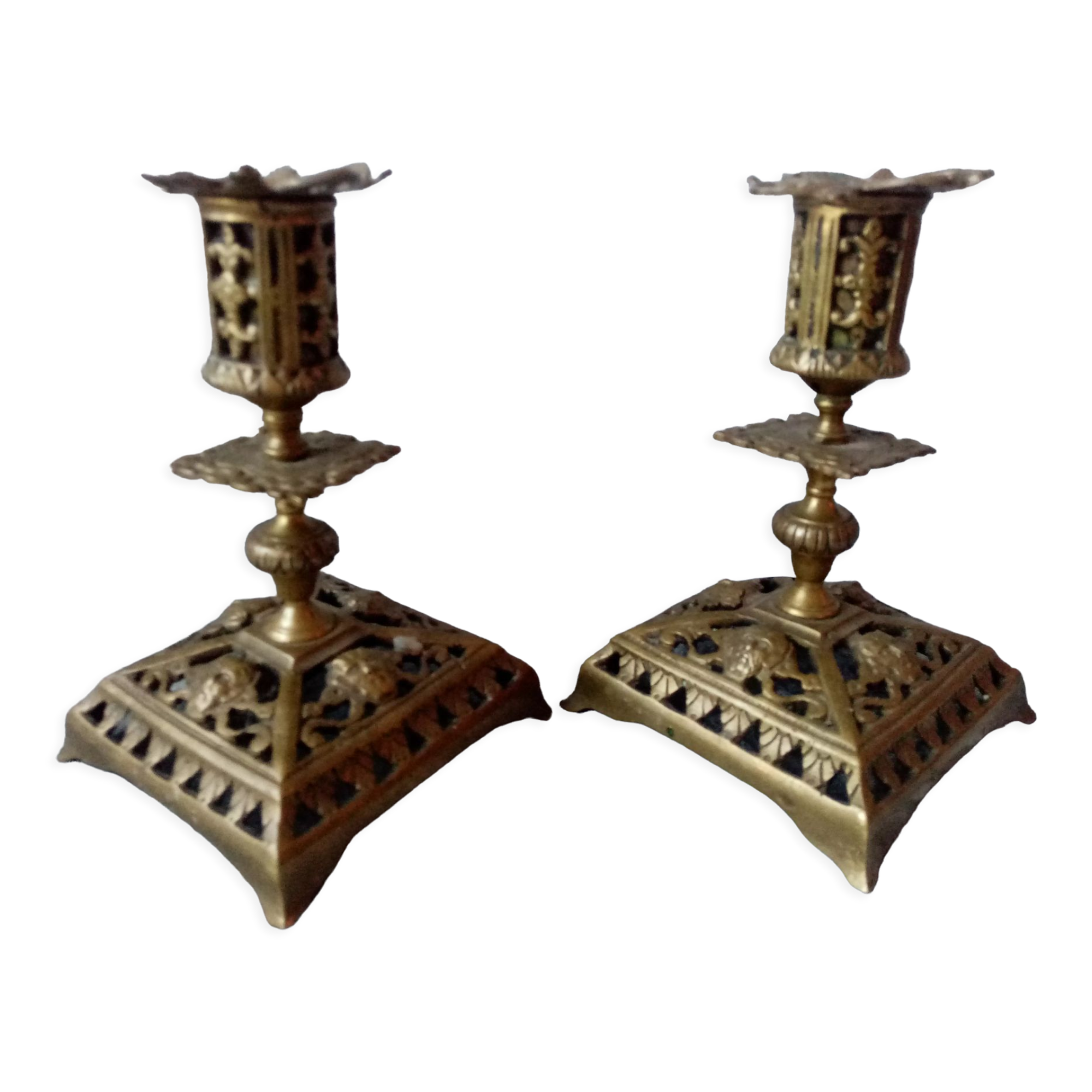 Pair of bronze candlesticks, 19th