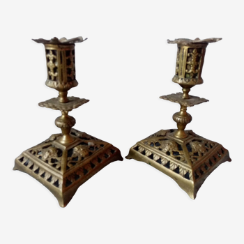 Pair of bronze candlesticks, 19th