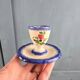 Vintage egg cup with saucer – Handmade – Blue floral decoration
