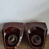 Pair of Art Deco wall lights, ceramic and holophane glass.