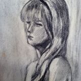 Drawing sketch nude charcoal 1950 60 signed