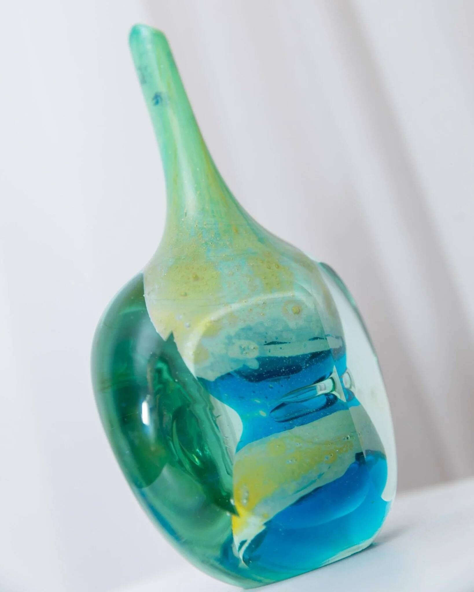Vintage glass vase MDINA "Lollipop" - blue and green tones, by Michael Harris, 1970s