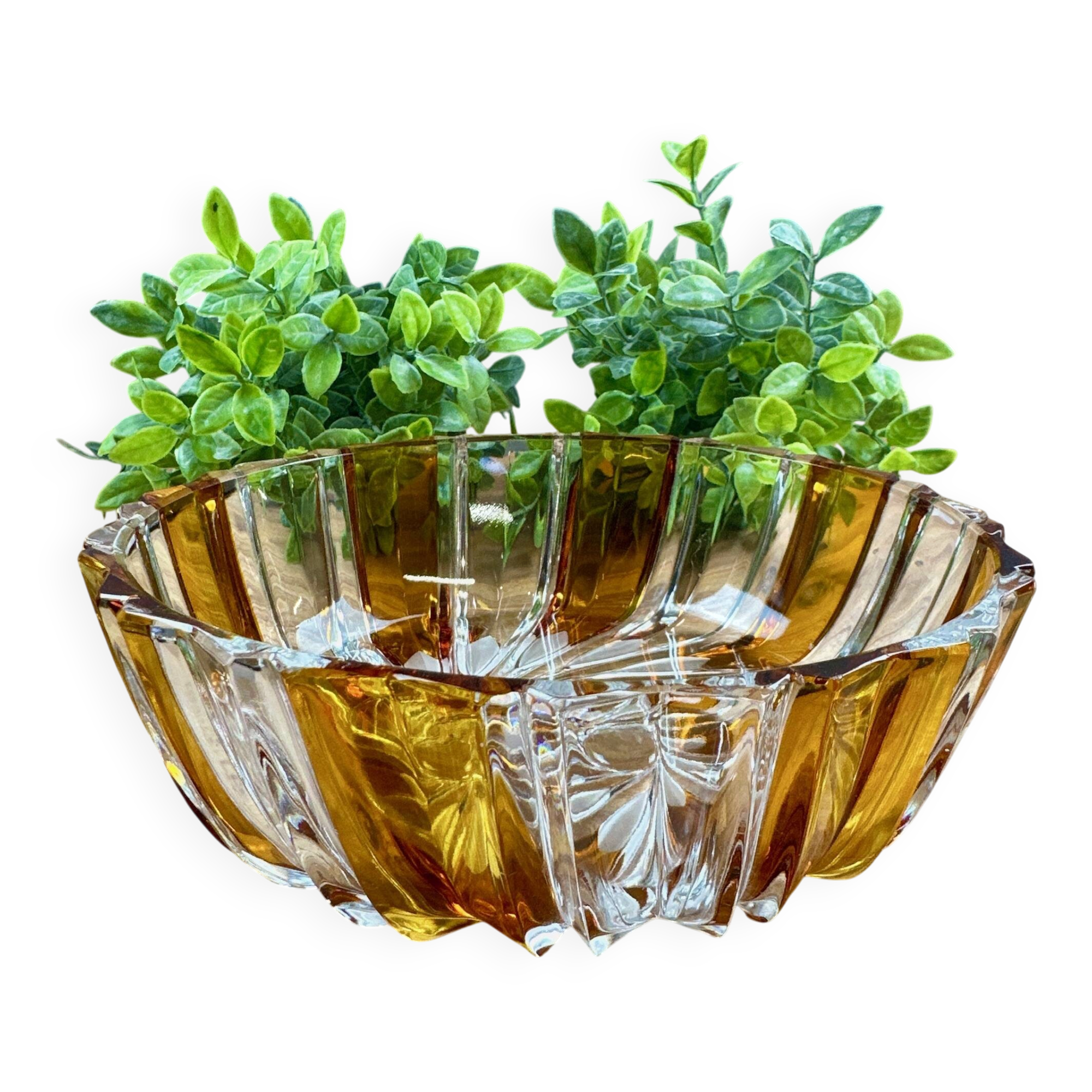 Vintage two-tone amber and clear glass salad bowl