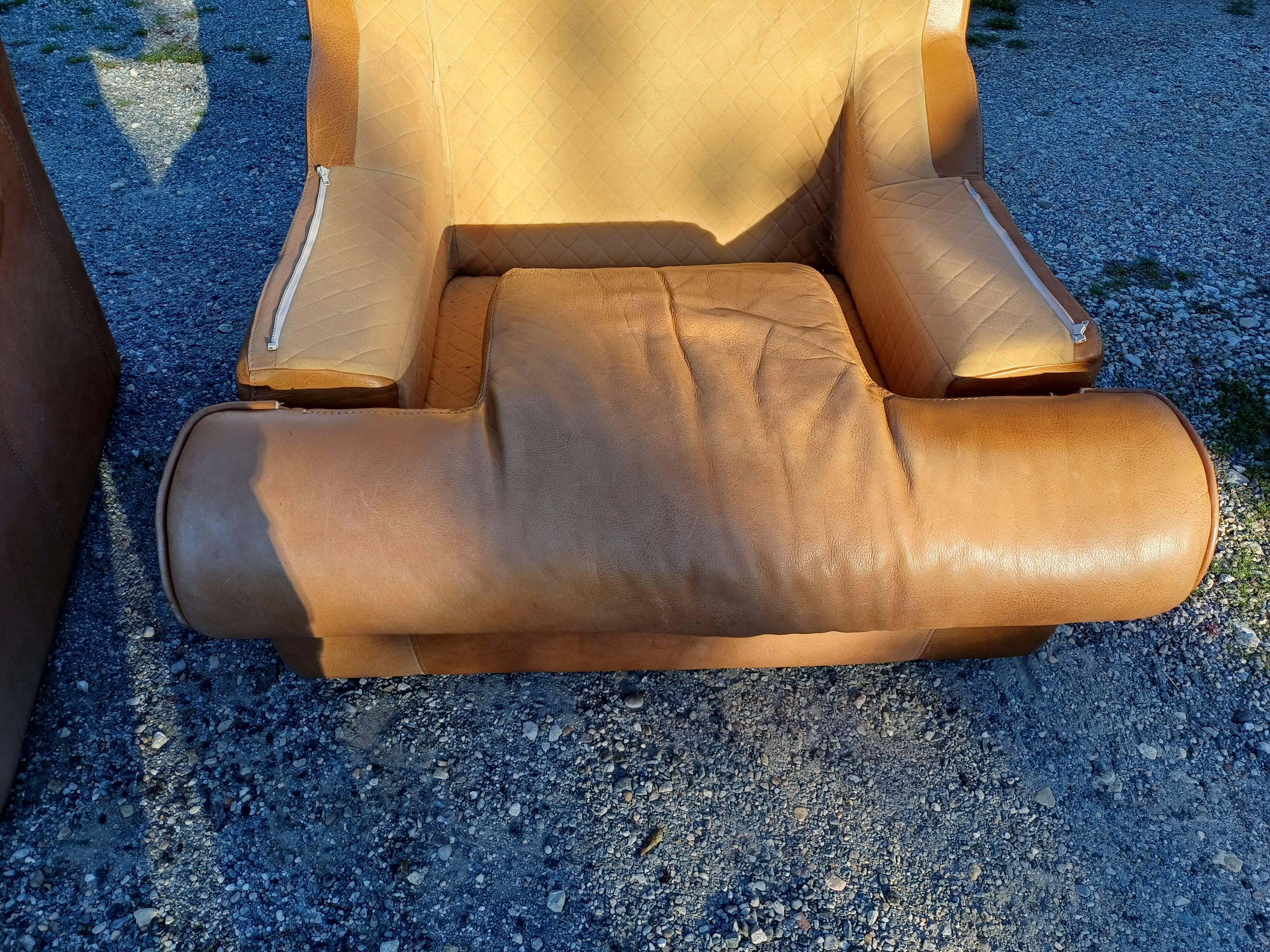 Paire de Fauteuils Vintage en Skai Marron Clair