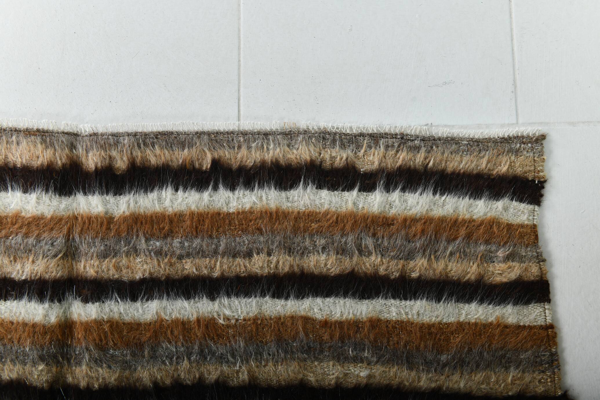 Striped Brown & Beige Vintage Kilim Rug, 133x170Cm