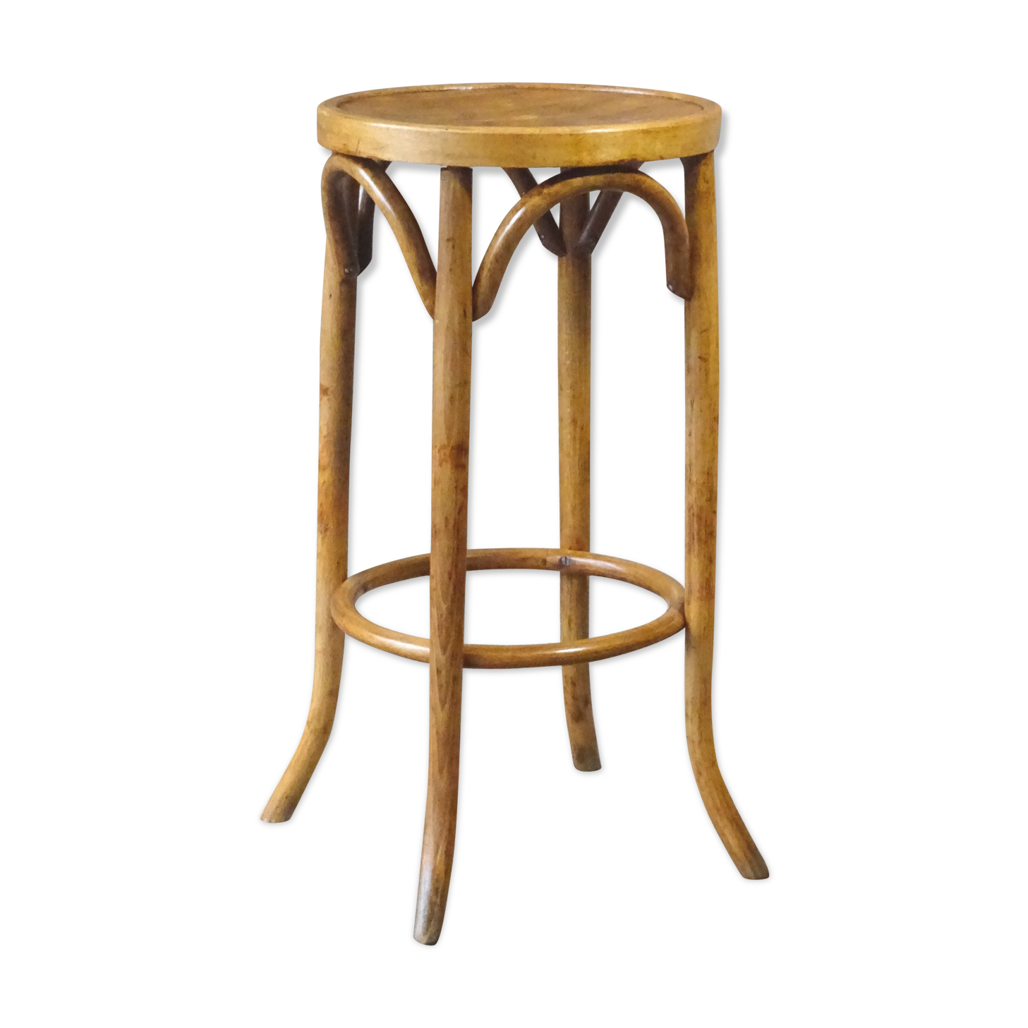 Wooden curved bistro stool 1950 Baumann