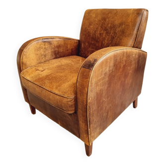 Fauteuil vintage en cuir de mouton années 70