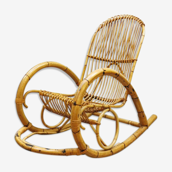 Vintage high model rattan rocking chair by Rohe Noordwolde