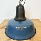 Industrial Blue Enamel Factory Lamp with Cast Iron Top, 1960s