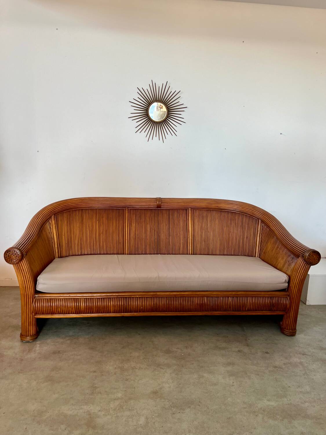 Ancien canapé 3 en rotin design italien des années 70 vintage
