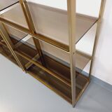 Artelano vintage bookcase shelves in gold metal smoked glass from the 70s