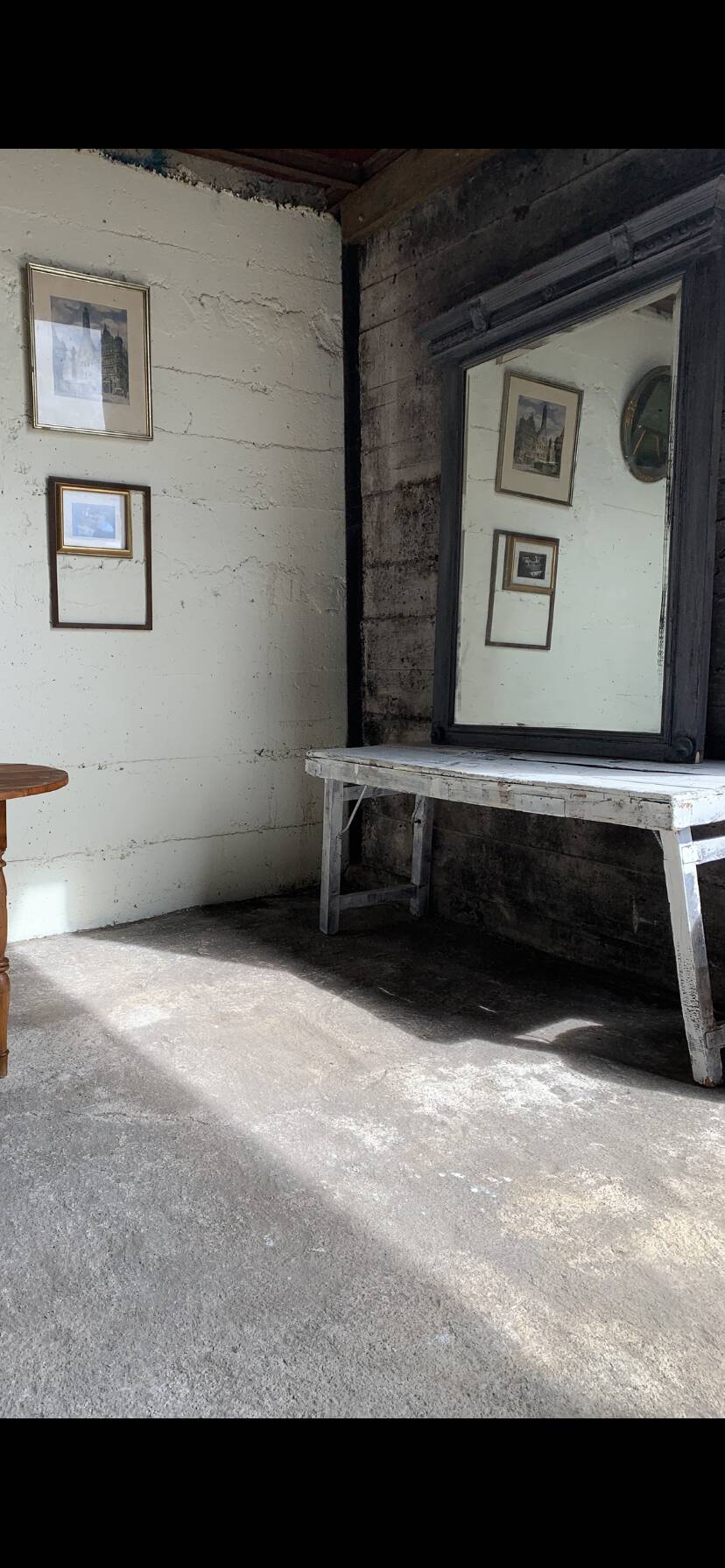 Wooden mirror with juice patina