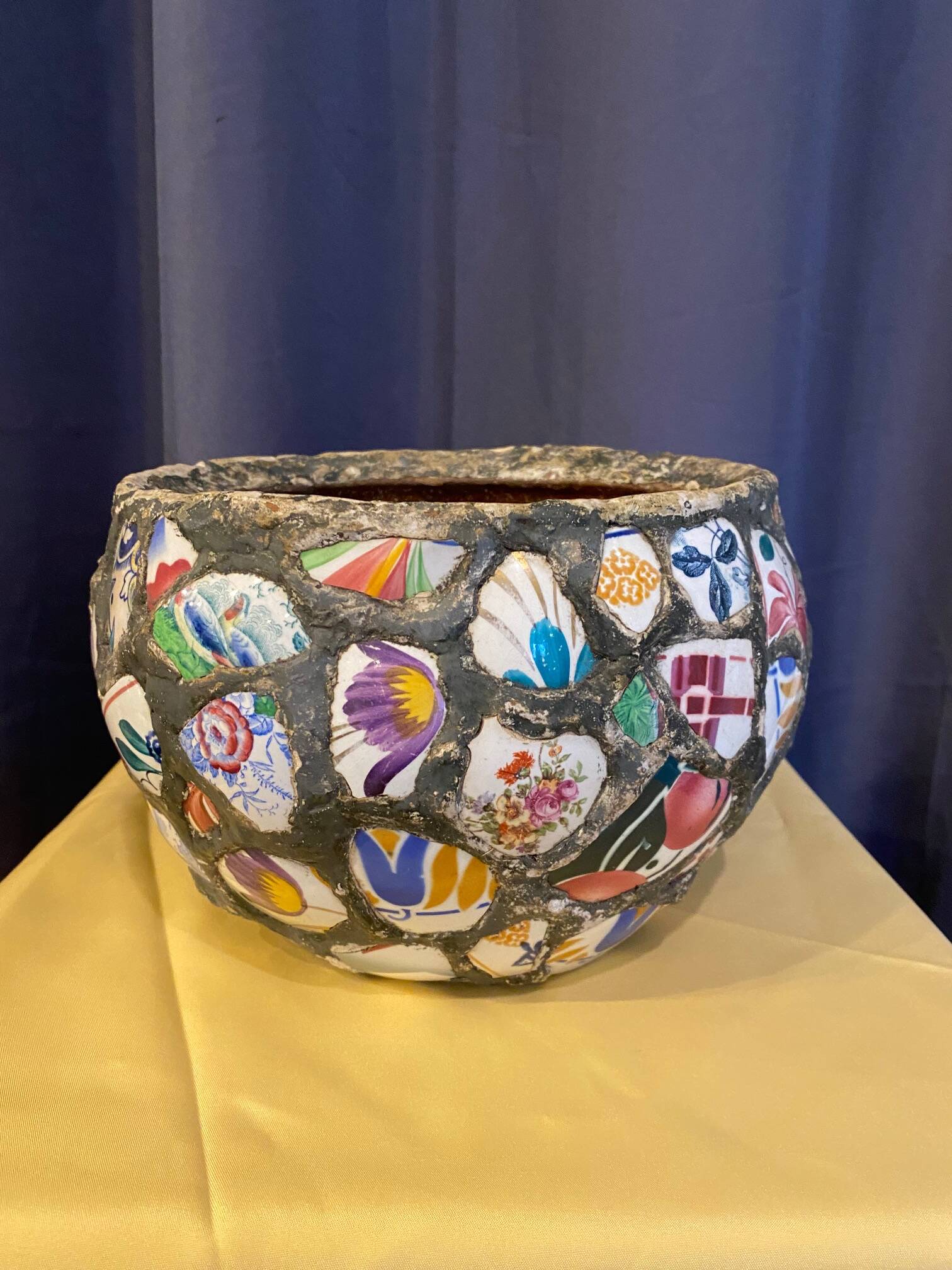 Ancien cache pot mosaique style picassiette annees 60