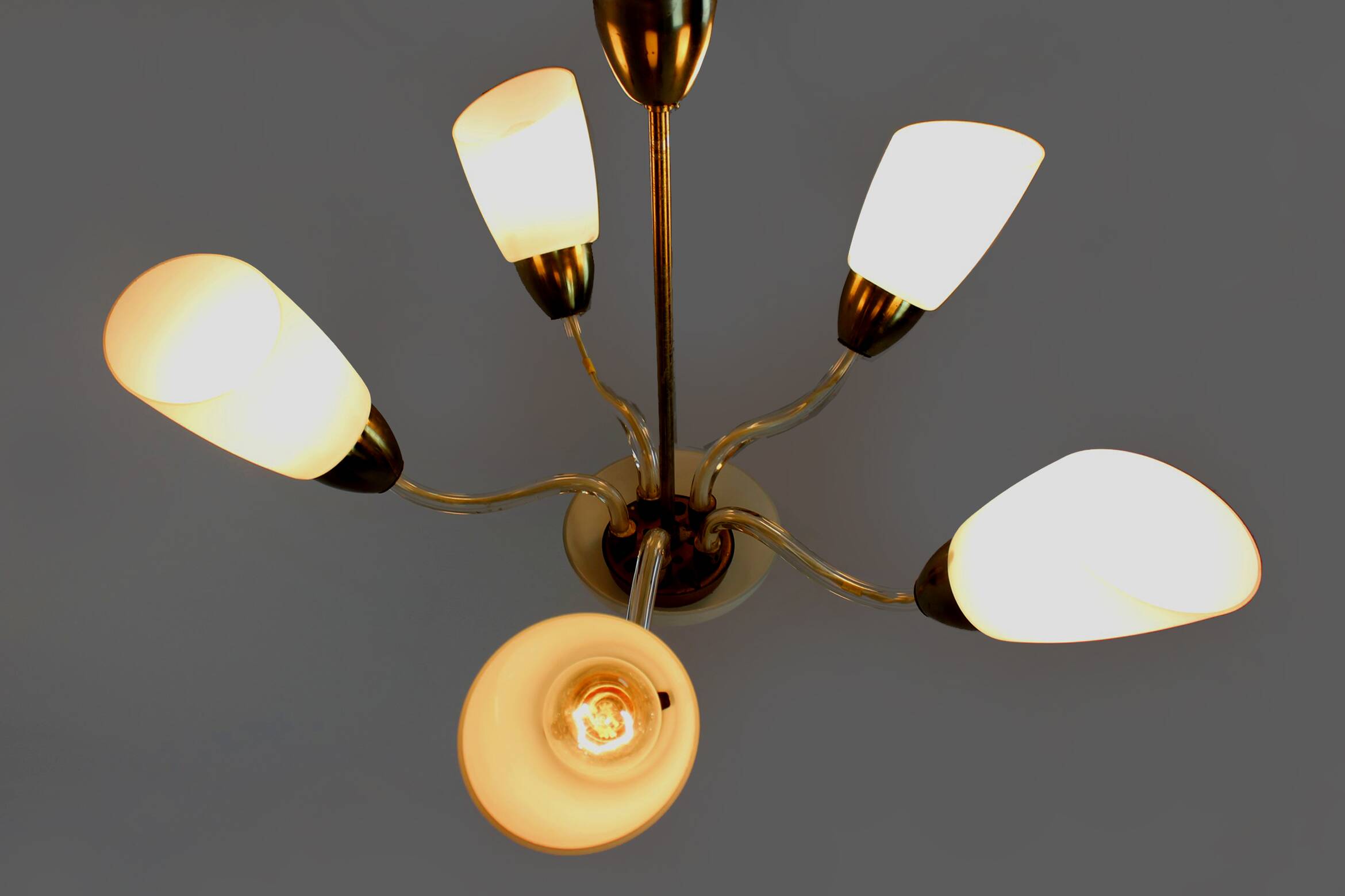 Mid-century steel & glass pendant lamp, 1960s