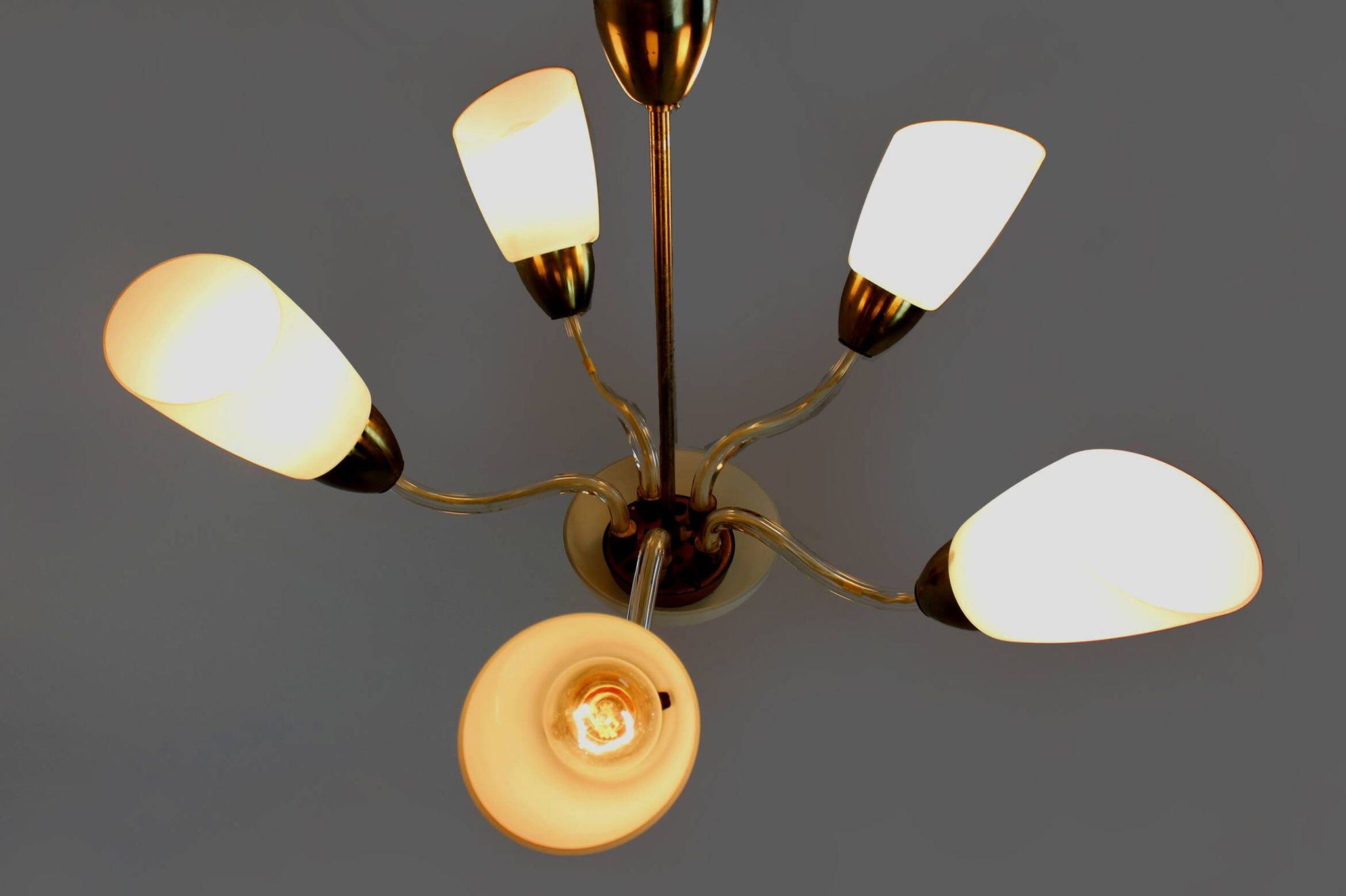 Mid-century steel & glass pendant lamp, 1960s
