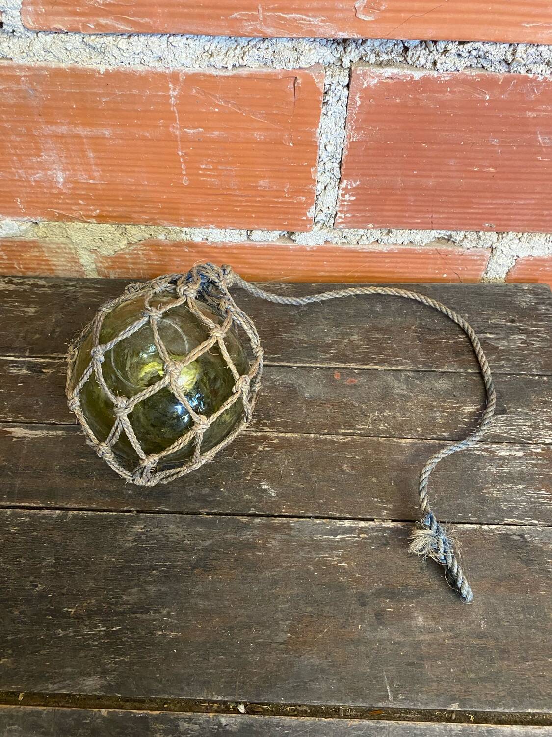 Old Fishing Floater Marine Glass + Vintage Net Rope