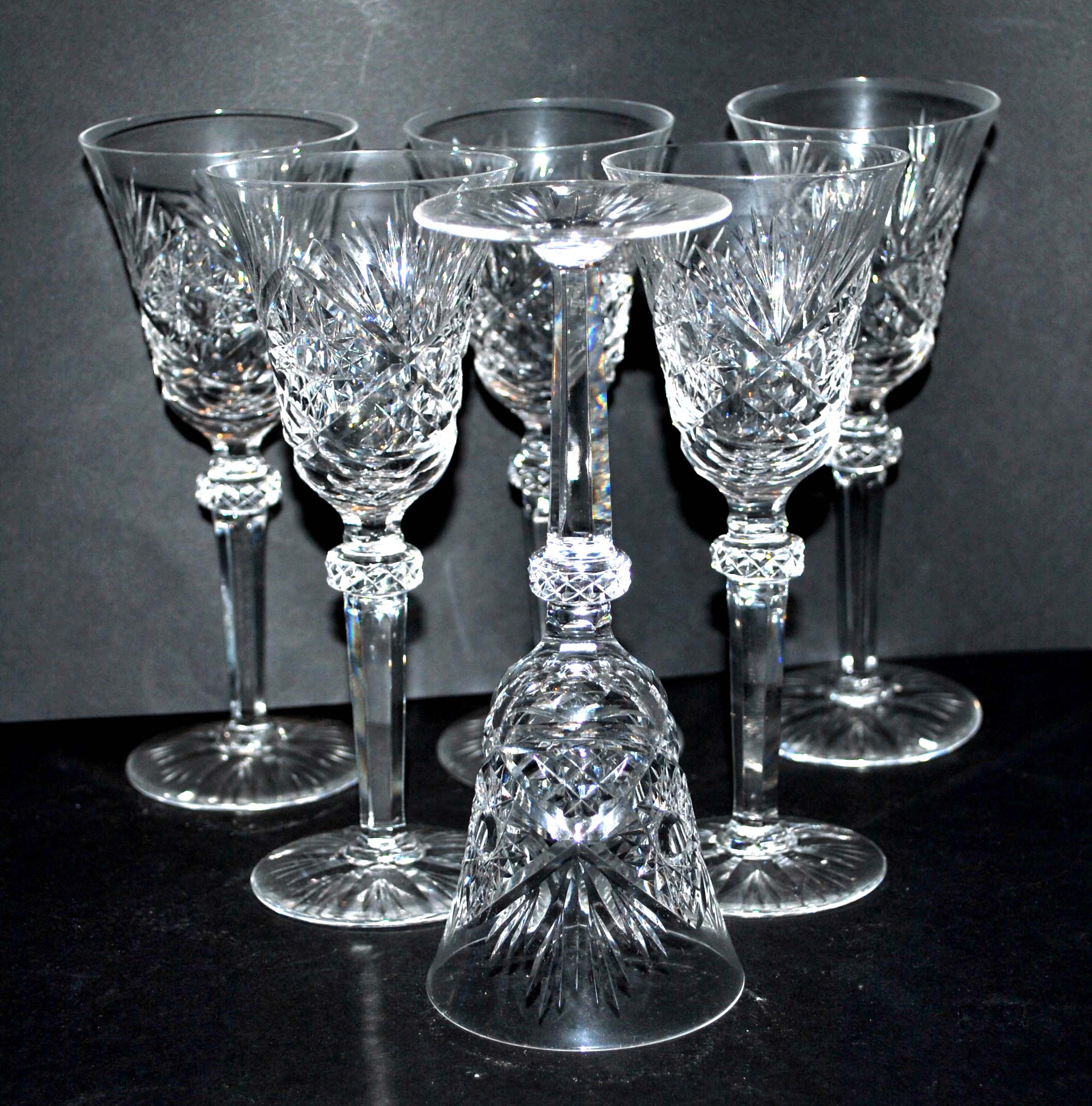 Set of 6 diamond cut crystal wine glasses lemberg or saint-louis 17cm