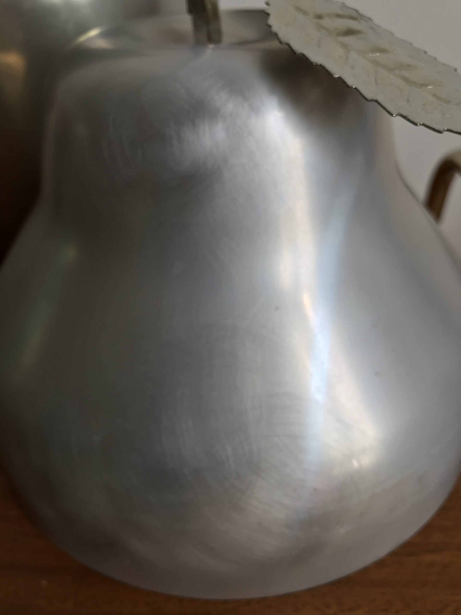 LARGE PEAR OR QUINCE IN BRUSHED ALUMINUM ICE BUCKET MADE IN ITALY AROUND 1970