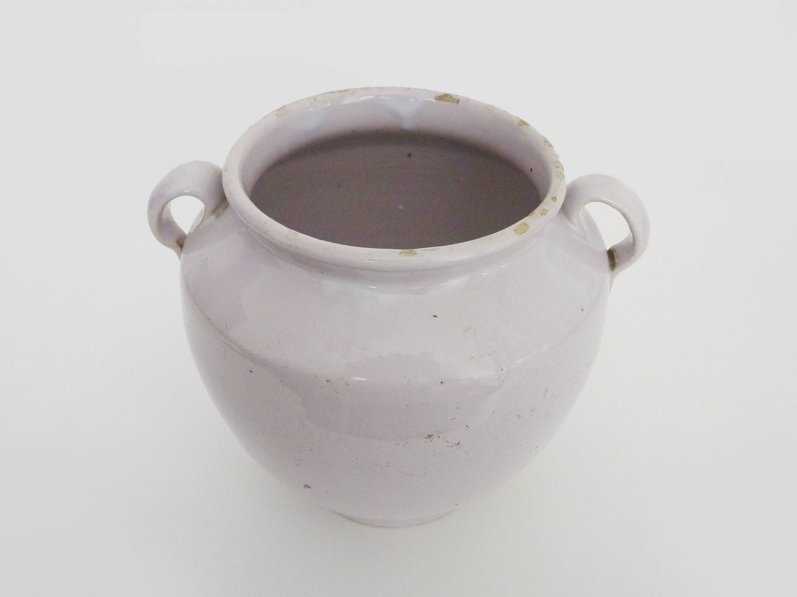 Glazed white confit pot, south west of France. Storage jar. Pyrenees 19th century