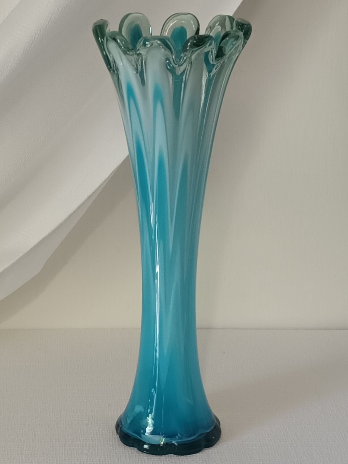 Vintage blue blown glass vase