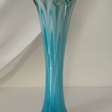 Vase bleu en verre soufflé vintage