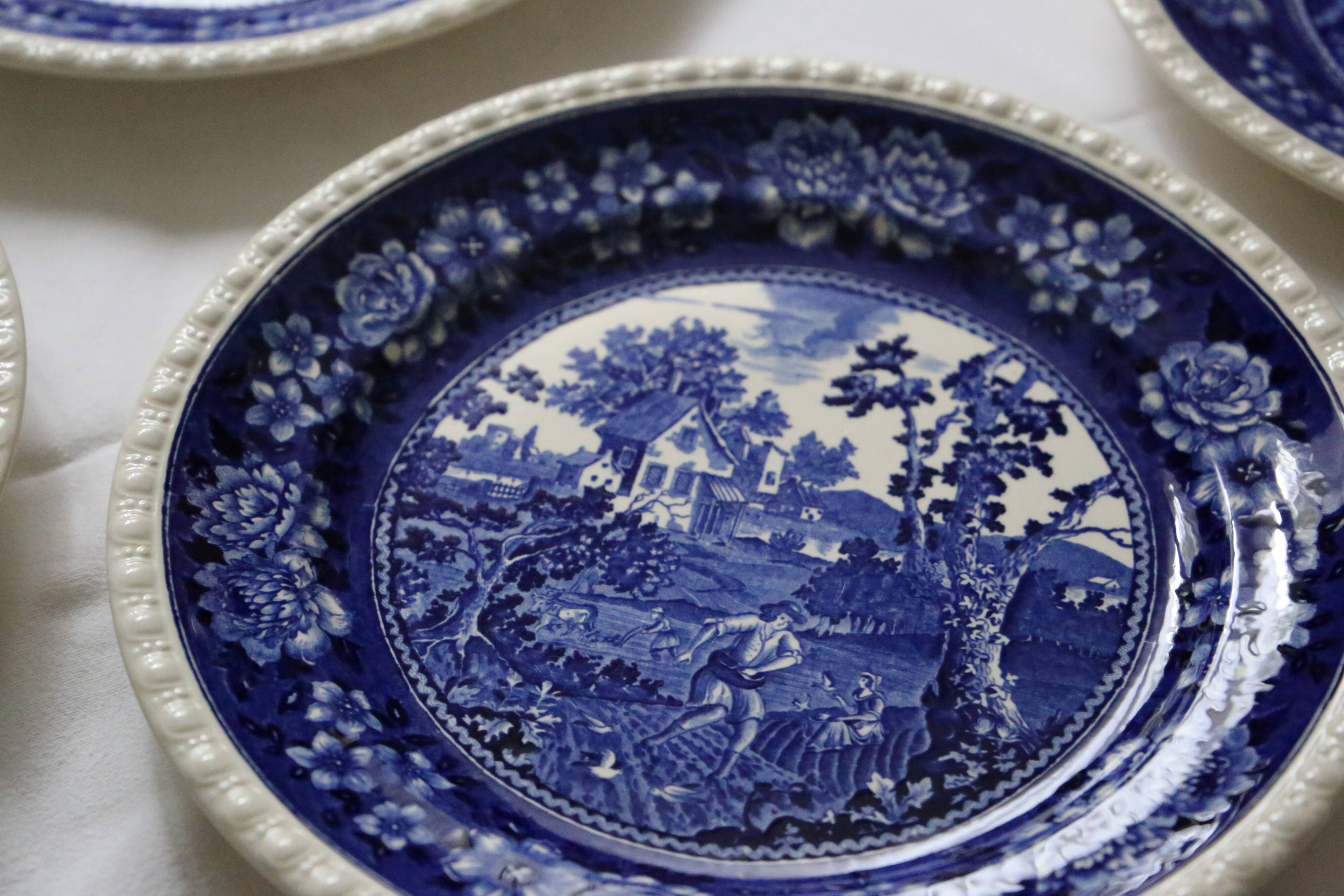 Set of 6 flat plates Villeroy and Boch, blue Rusticana model, vintage