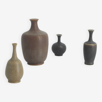 Petits vases de collection mid-century modernes en grès marron et beige par gunnar borg, suède, set de 4