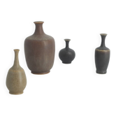 Petits vases de collection mid-century modernes en grès marron et beige par gunnar borg, suède, set de 4