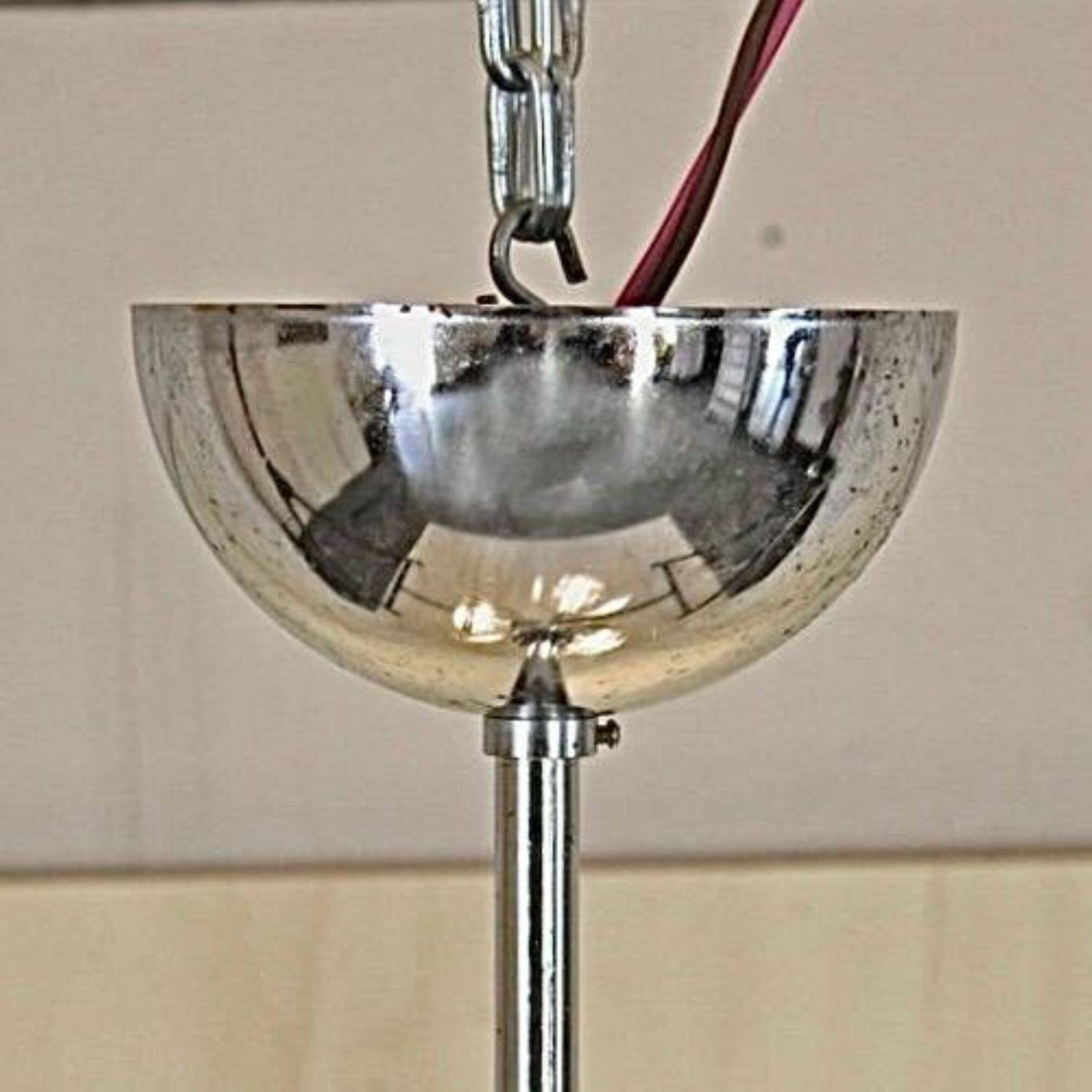 1970s Space Age Chromed Pendant Lamp attributed to AV Mazzega, Murano Glass