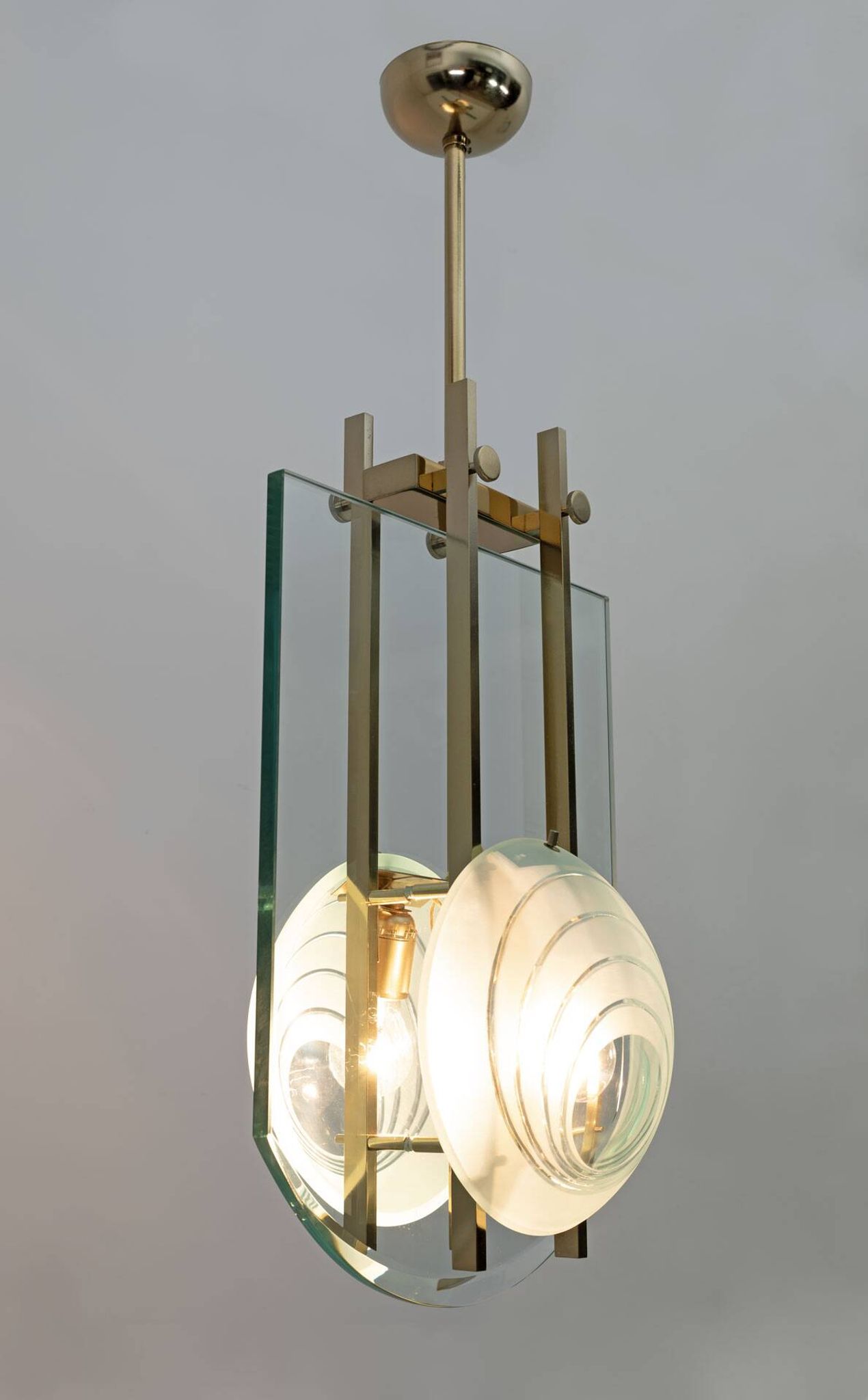 Gallotti & Radice Mid-century Modern Italian Brass and Crystal Pendant, 70s