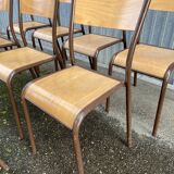 Lot de 8 chaises industrielles école  vintage collectivités mullca delagrave restaurant tube & bois