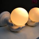 Pair of white ceramic wall lights from the 70s