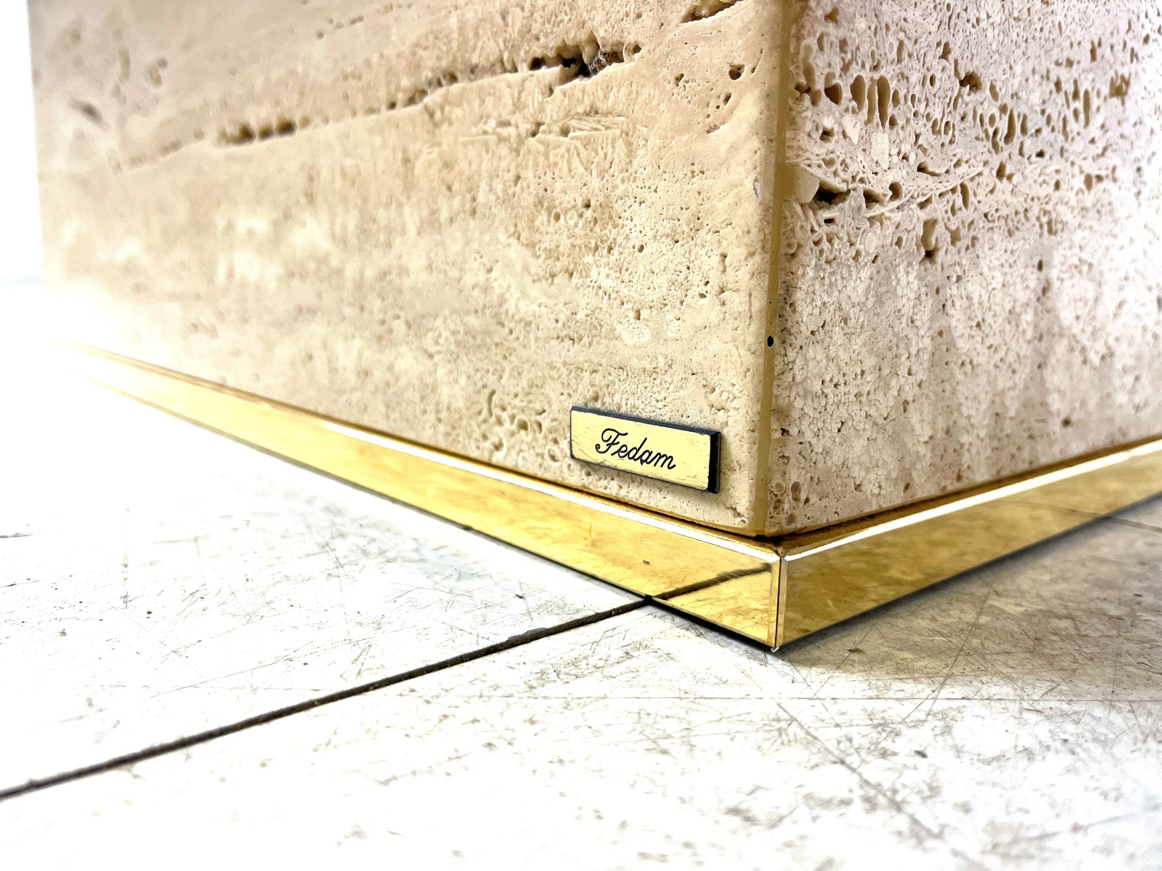 Travertine and brass coffee table by Fedam, 1970s
