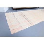 Vintage Turkish Hand-Knotted Wool Cotton Beige Kilim Runner Rug 120x380