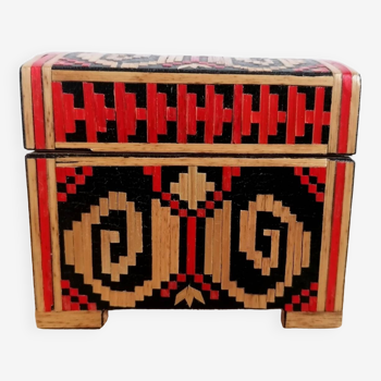 Straw marquetry wooden box year 1975