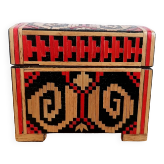 Straw marquetry wooden box year 1975