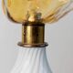Orange Murano Glass Table Lamps Pair with Flower-Shaped Shades and Brass Details - 1970s Italy Bedside Lighting