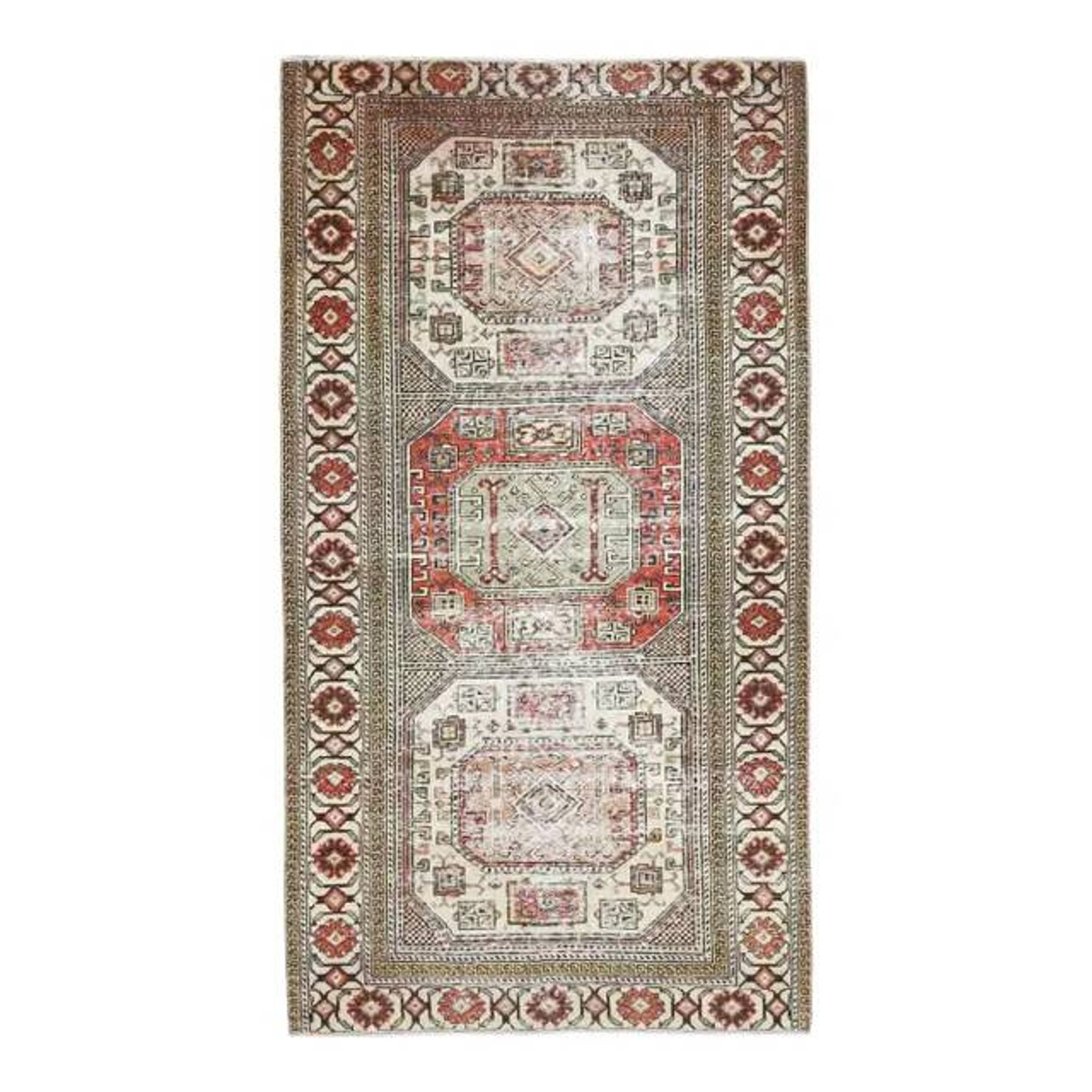 Vintage Turkish Oushak Handmade Wool Cotton Beige Area Rug 93x183