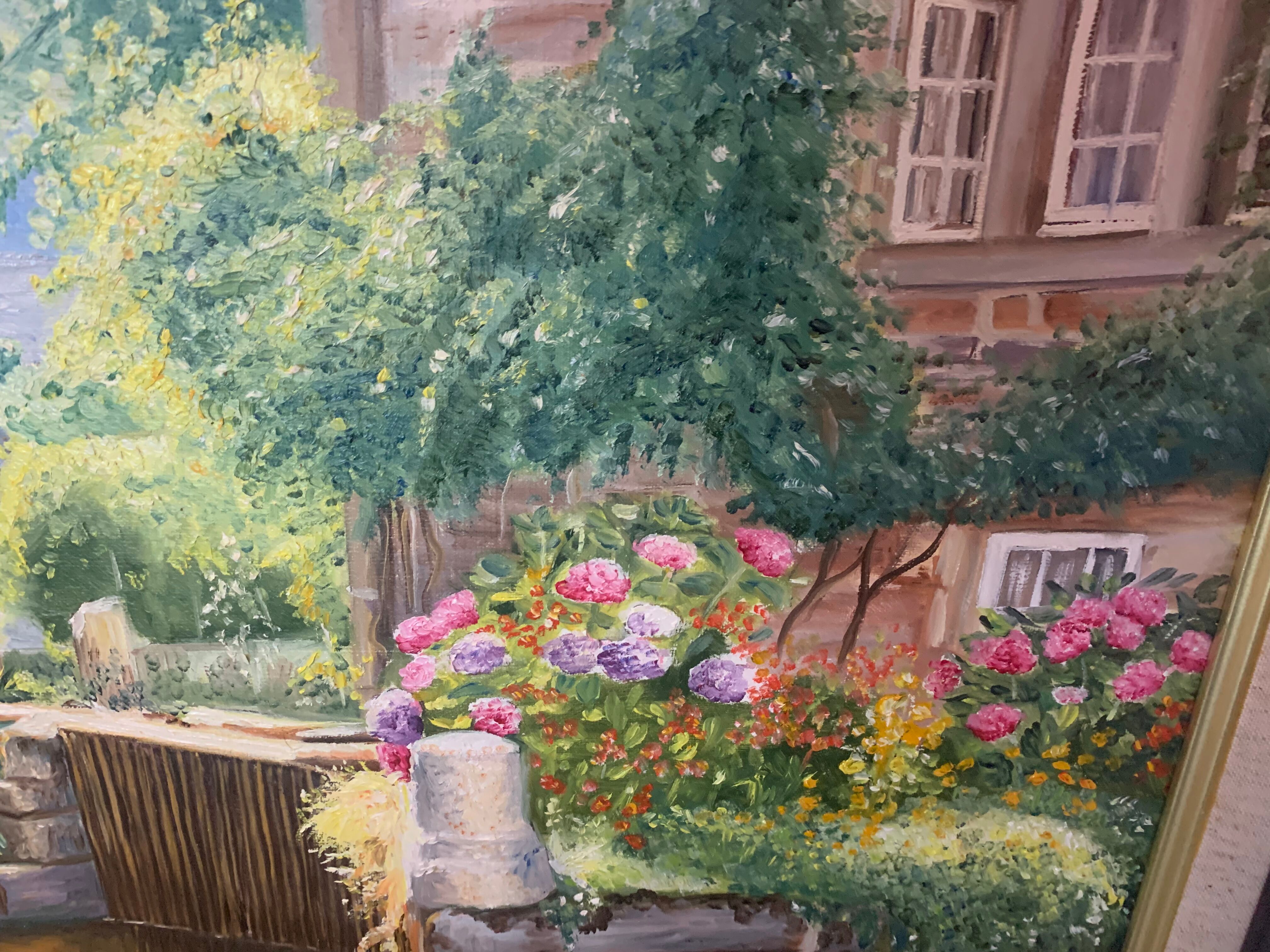 Painting painting on canvas framed bridge aven Bretagne by Christine durvis vintage