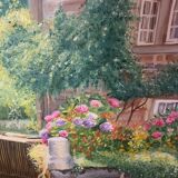 Painting painting on canvas framed bridge aven Bretagne by Christine durvis vintage