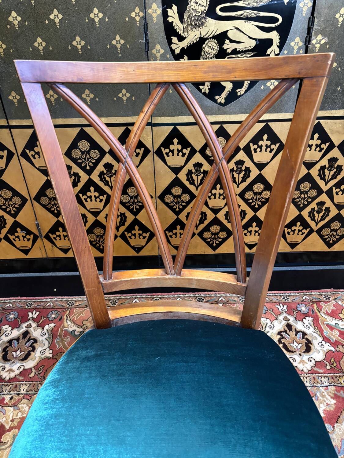 6 cherry wood chairs with openwork backs