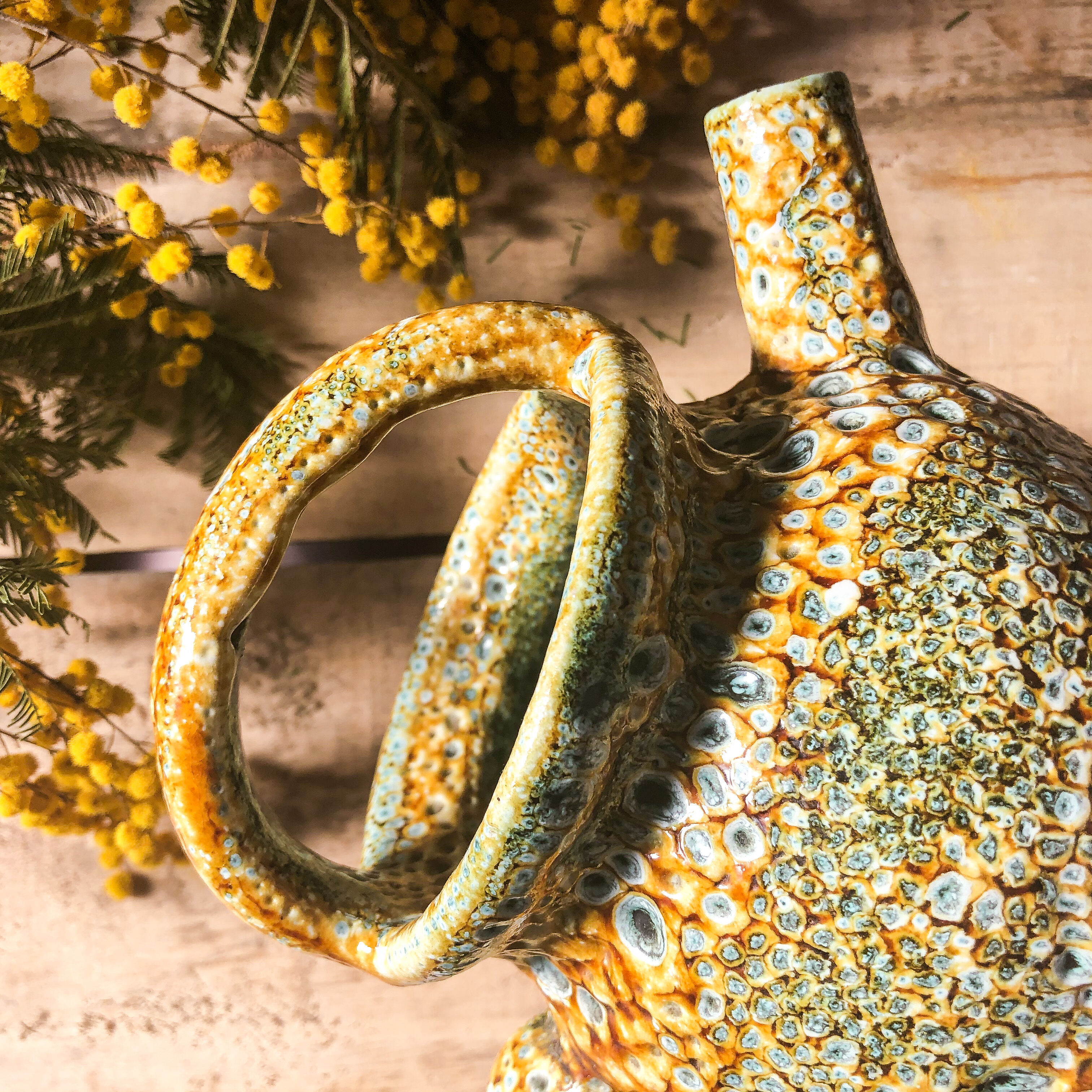 Enamelled terracotta pitcher