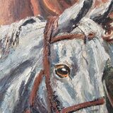 Oil painting on hardboard - Horses Signed SL (Signature to be identified)