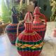 Trio de bouteilles en scoubidou vintage