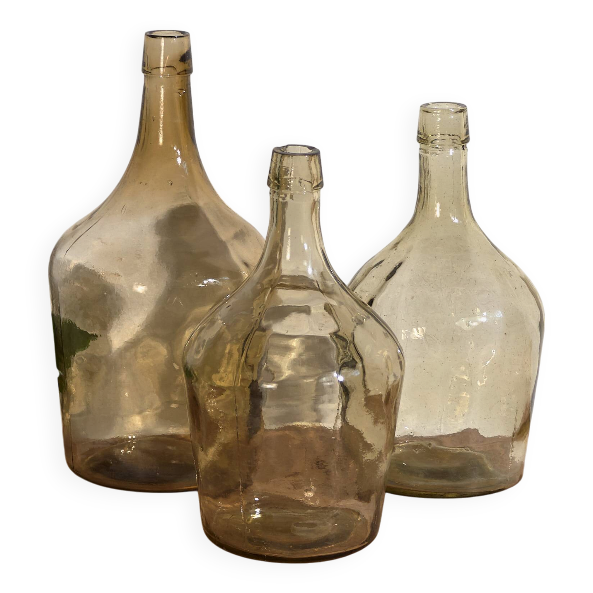 Antique brown demijohns (circa 1920). 3-piece set #13