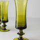 4 green Murano glass drinking glasses - mid-century Italian stemware, olive - 1970s retro cocktail set
